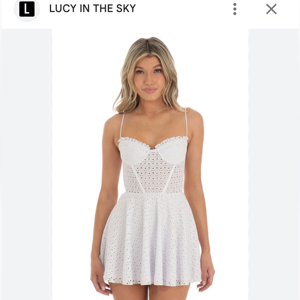 Lucy in the Sky White A-Line Eyelet Mini Dress